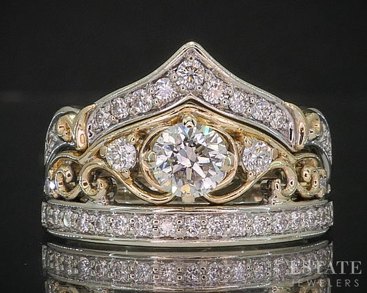 14k Two Tone Gold Disney Cinderella Natural .71ctw Diamond Wedding Set 9g i20092