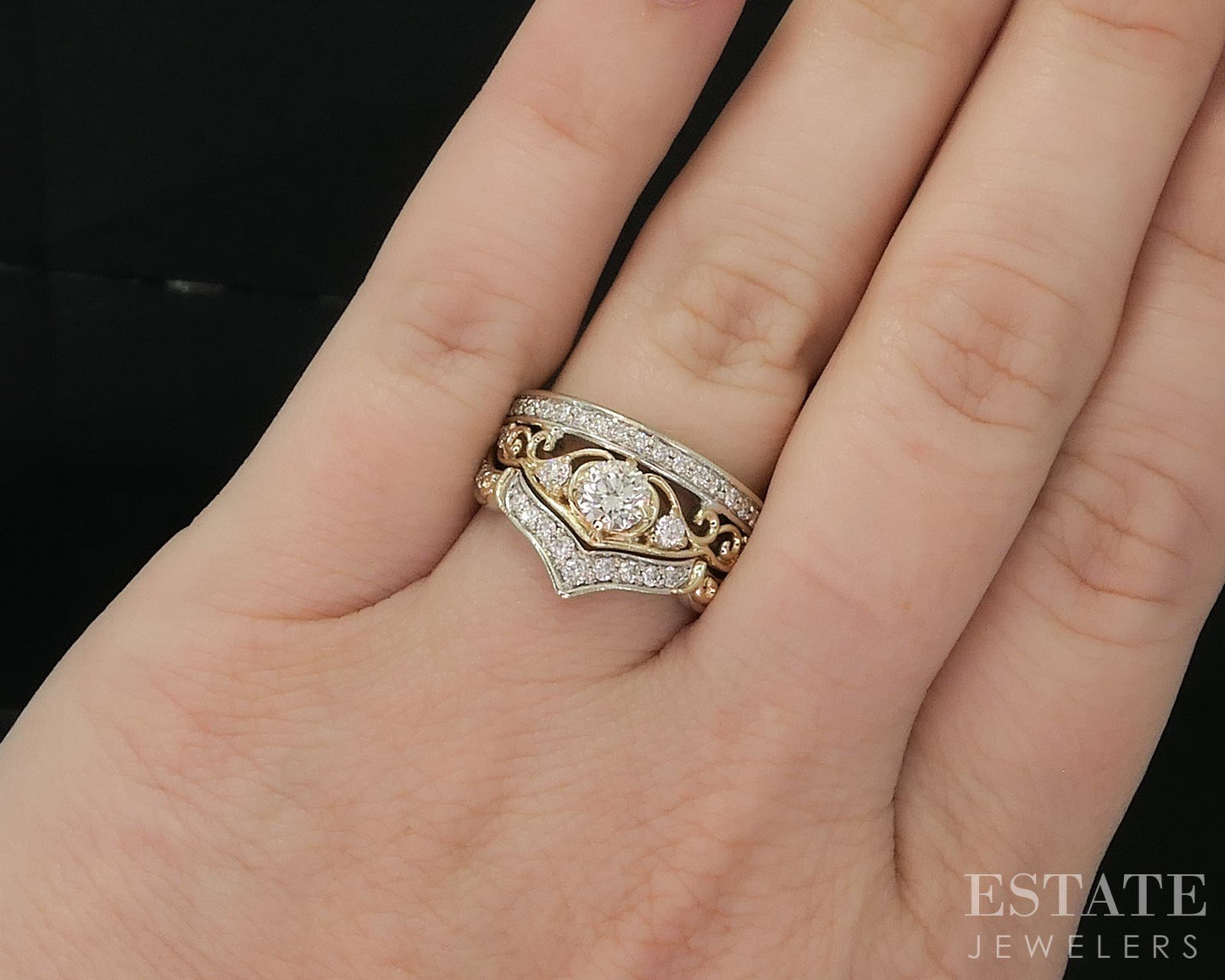 14k Two Tone Gold Disney Cinderella Natural .71ctw Diamond Wedding Set 9g i20092