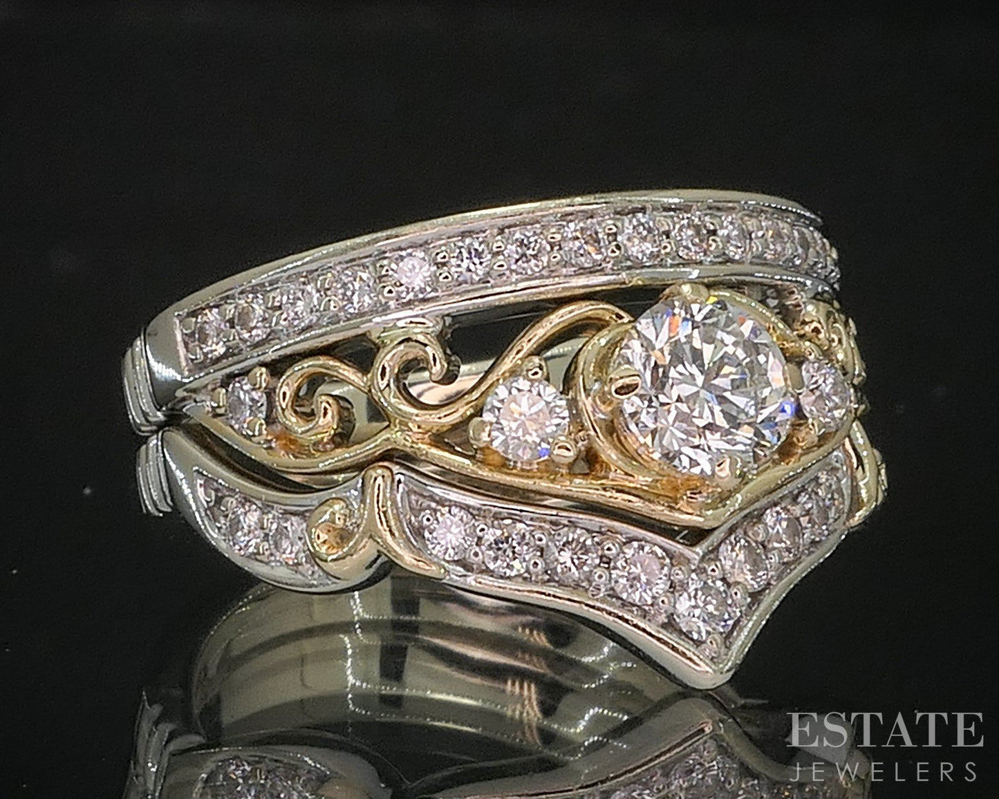 14k Two Tone Gold Disney Cinderella Natural .71ctw Diamond Wedding Set 9g i20092