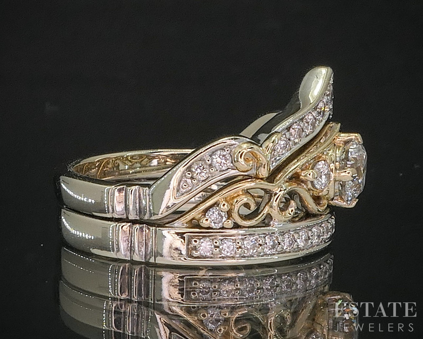 14k Two Tone Gold Disney Cinderella Natural .71ctw Diamond Wedding Set 9g i20092