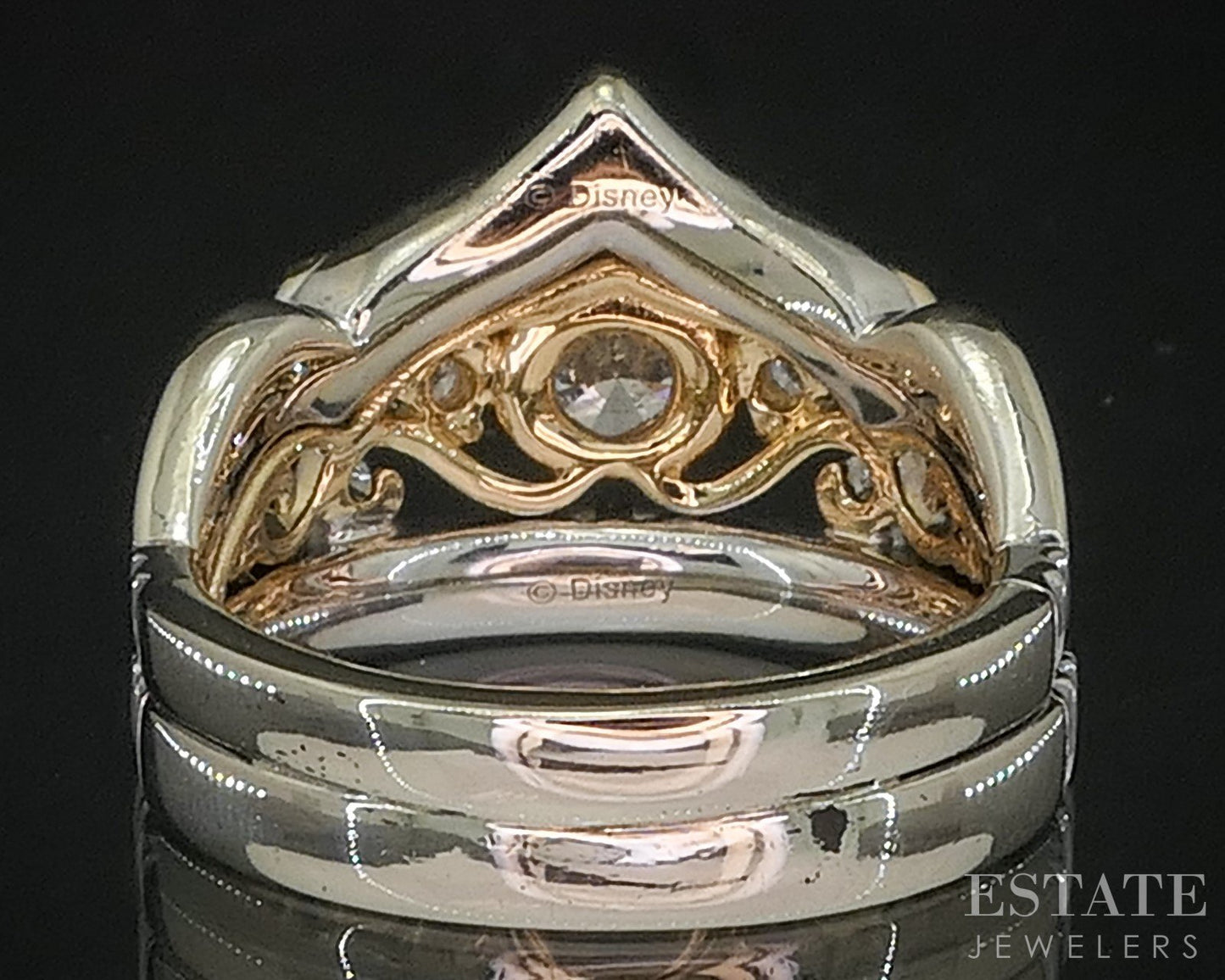 14k Two Tone Gold Disney Cinderella Natural .71ctw Diamond Wedding Set 9g i20092