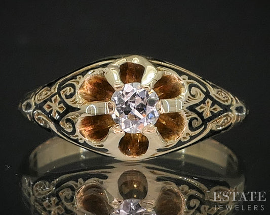 Antique 14k Yellow Gold European Natural .31ct Diamond Solitaire Ring i18857