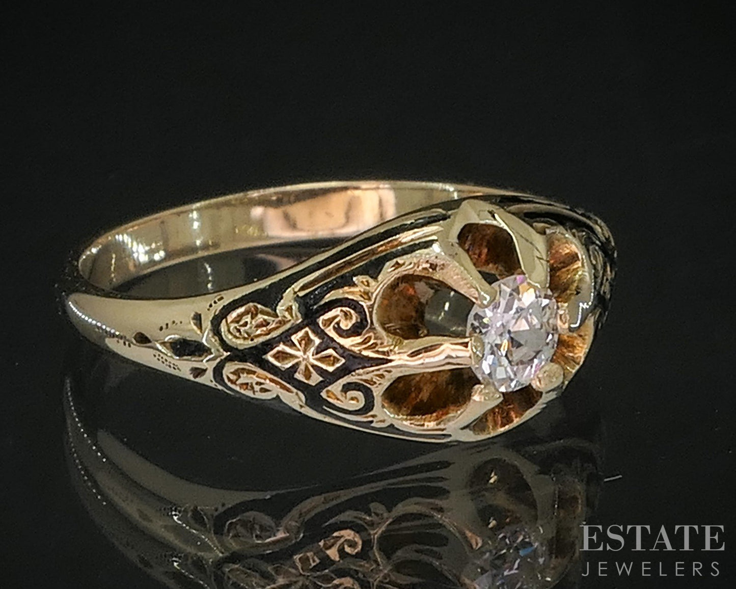 Antique 14k Yellow Gold European Natural .31ct Diamond Solitaire Ring i18857