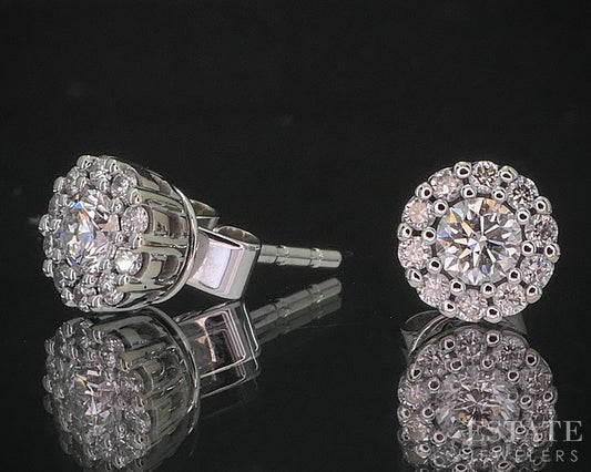 14k Yellow Gold Round Natural .50ctw Diamond Halo Stud Earrings 1.7g i20077
