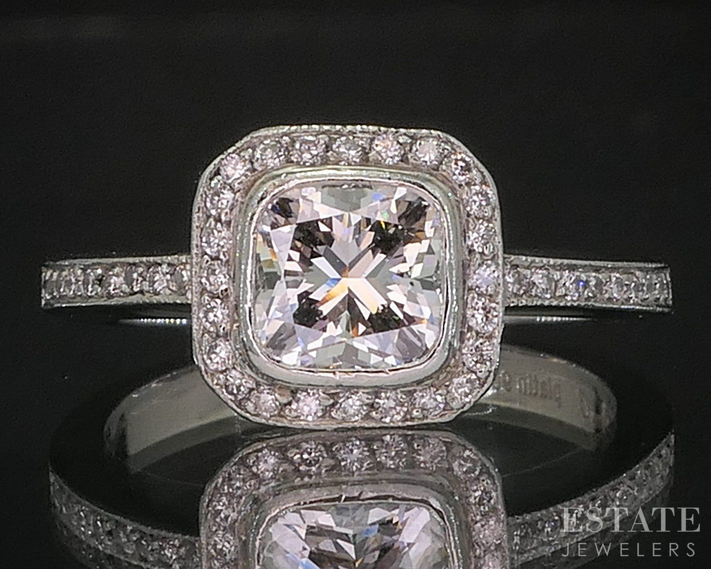 Platinum Cushion Natural .94ctw Diamond Halo Simon G. Engagement Ring 6g i20070