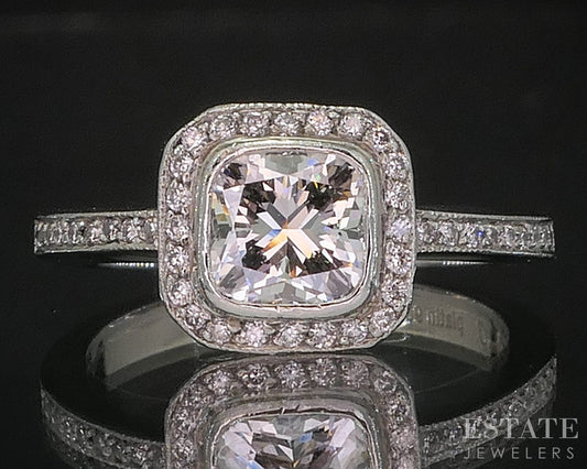 Platinum Cushion Natural .94ctw Diamond Halo Simon G. Engagement Ring 6g i20070
