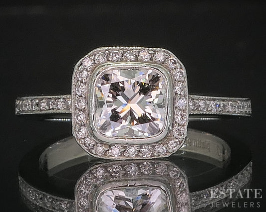 Platinum Cushion Natural .94ctw Diamond Halo Simon G. Engagement Ring 6g p89157