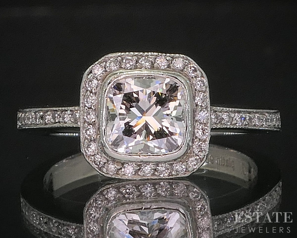 Platinum Cushion Natural .94ctw Diamond Halo Simon G. Engagement Ring 6g p89157