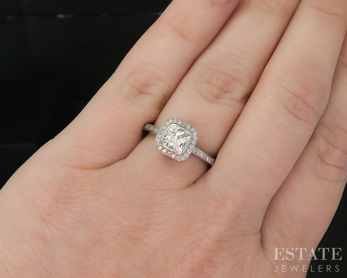 Platinum Cushion Natural .94ctw Diamond Halo Simon G. Engagement Ring 6g p89157