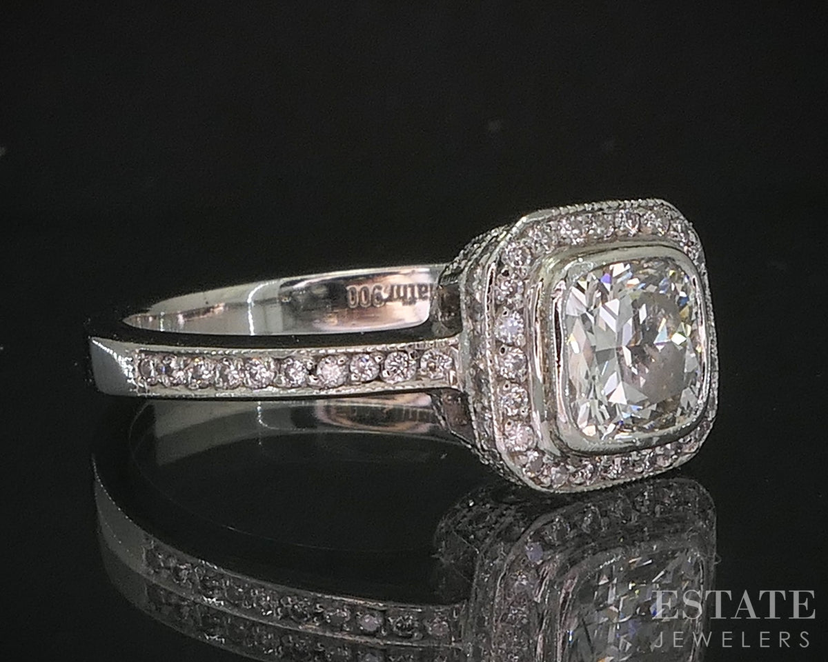 Platinum Cushion Natural .94ctw Diamond Halo Simon G. Engagement Ring 6g p89157