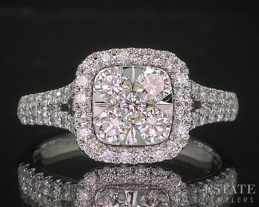14k White Gold Round Natural .85ctw Diamond Cluster Engagement Ring 3.8g i20079
