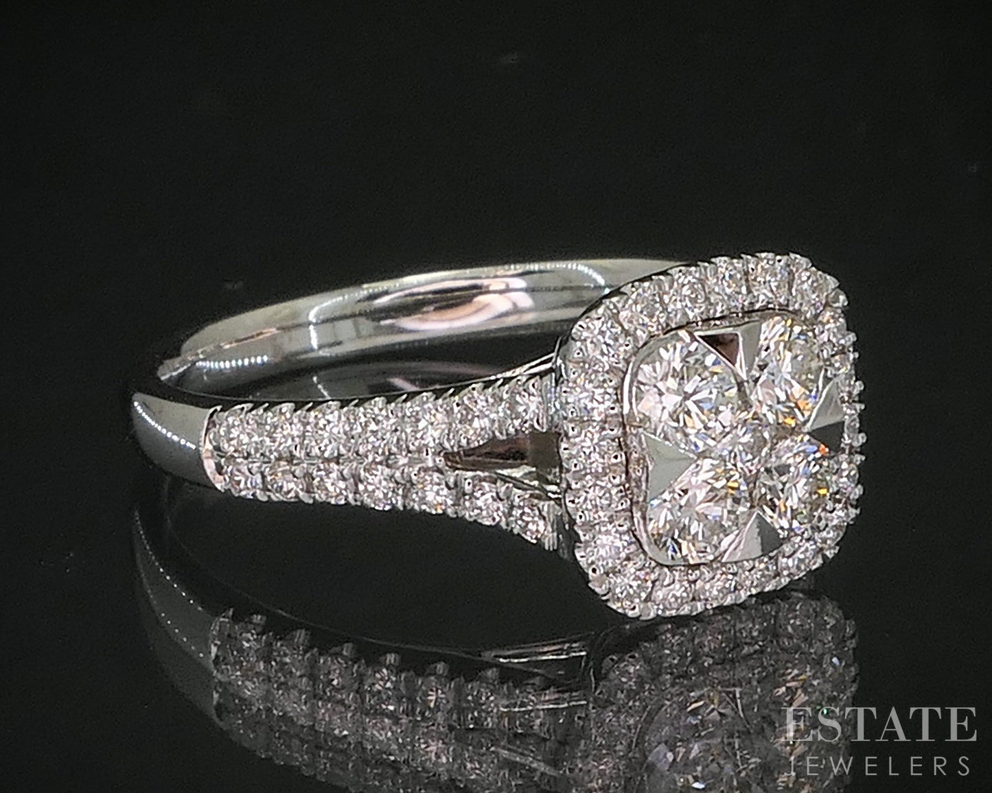 14k White Gold Round Natural .85ctw Diamond Cluster Engagement Ring 3.8g i20079