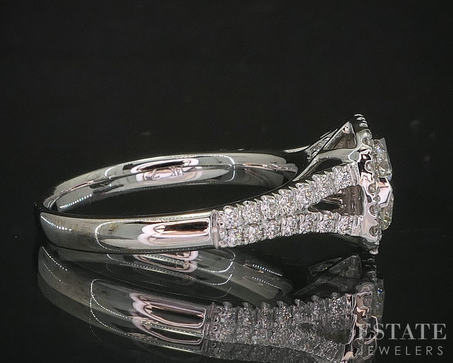 14k White Gold Round Natural .85ctw Diamond Cluster Engagement Ring 3.8g i20079