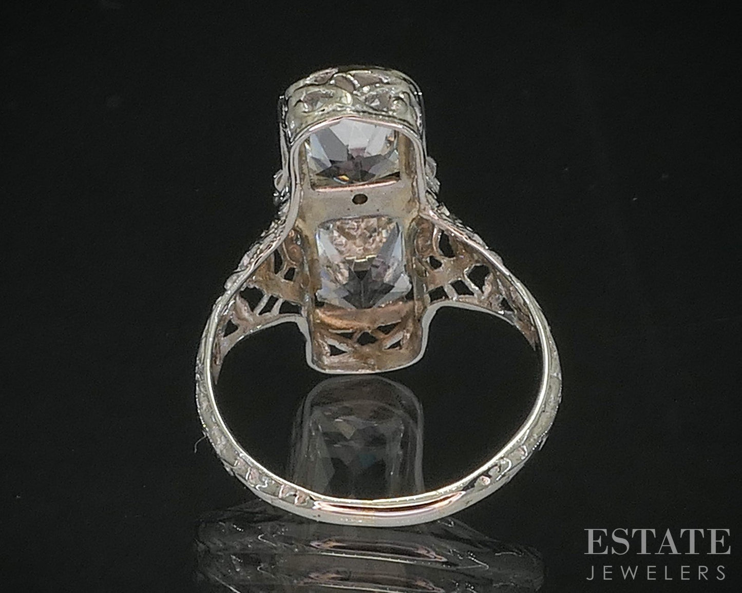 Antique 14k White Gold Natural Aquamarine & Diamond Filigree Ring 2.4g i20075