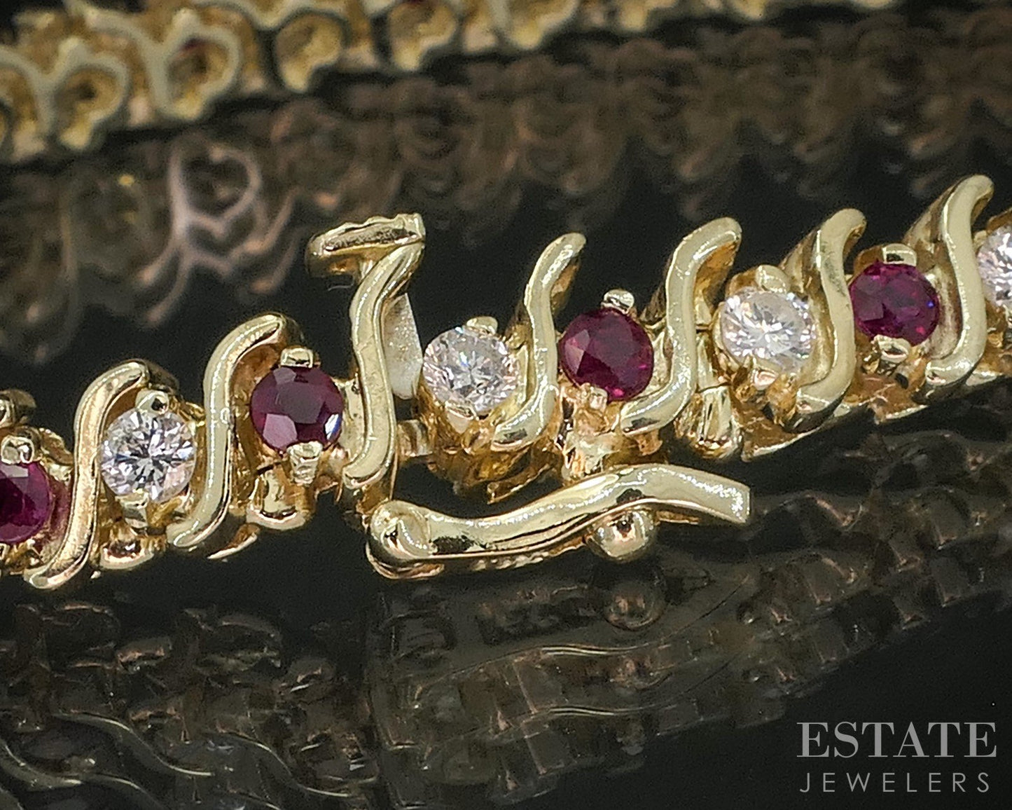 14k Yellow Gold Natural Ruby & Diamond S-Link Tennis Bracelet 17.5g 7"L i20073