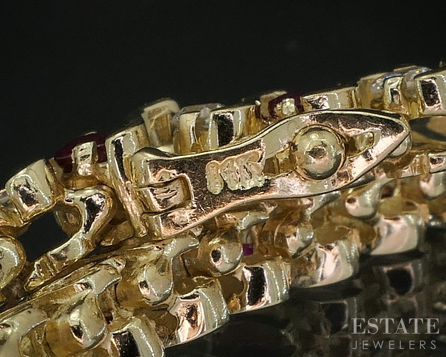 14k Yellow Gold Natural Ruby & Diamond S-Link Tennis Bracelet 17.5g 7"L i20073