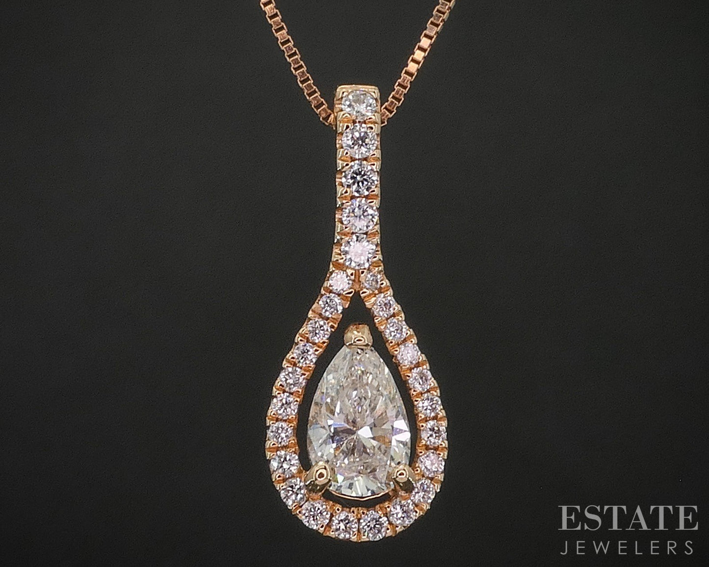 18k/14k Rose Gold Natural .52ctw Diamond Teardrop Ladies Necklace 2g 18"L i20093