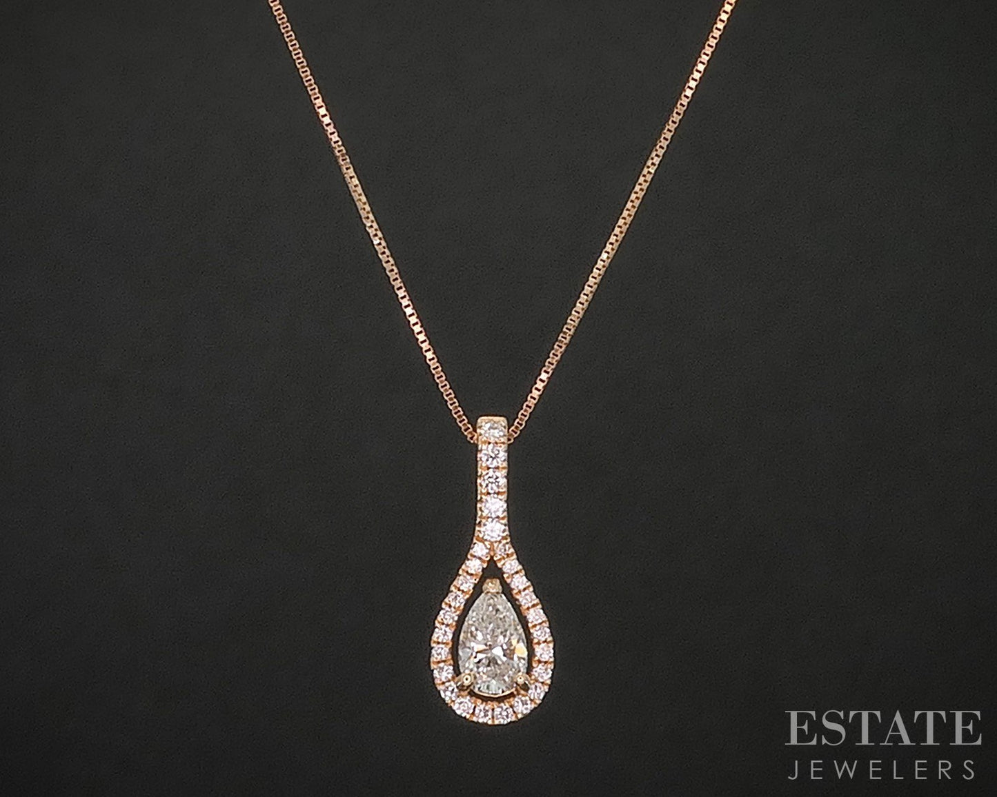 18k/14k Rose Gold Natural .52ctw Diamond Teardrop Ladies Necklace 2g 18"L i20093