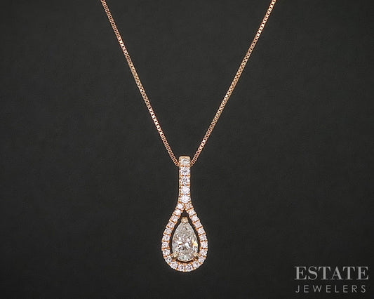 18k/14k Rose Gold Natural .52ctw Diamond Teardrop Ladies Necklace 2g 18"L i20093