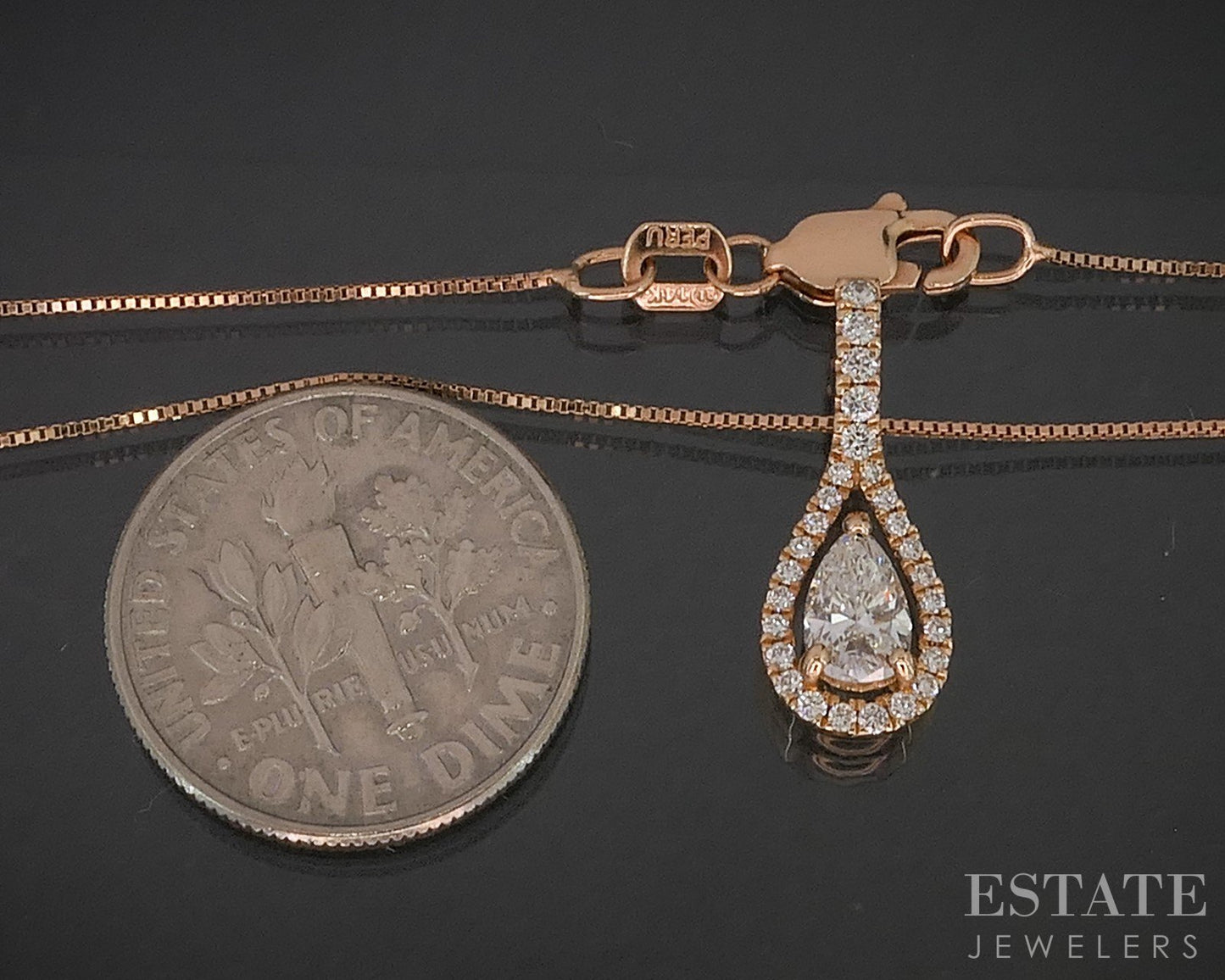18k/14k Rose Gold Natural .52ctw Diamond Teardrop Ladies Necklace 2g 18"L i20093