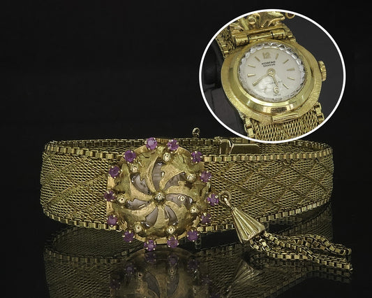 Vintage 18k Yellow Gold Natural Ruby Peek-a-Boo Tassel Ladies Watch 41.9g i20071