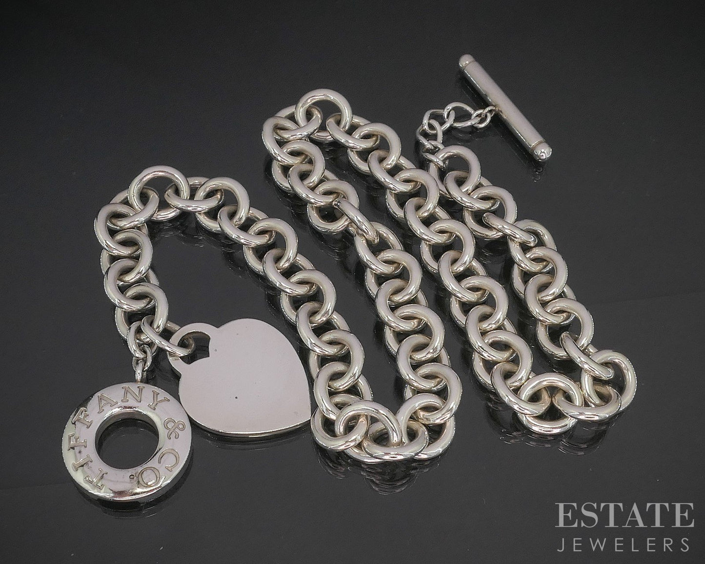 Sterling Tiffany & Co. Heart Tag Cable Chain Toggle Necklace 74g 16.5"L i20068