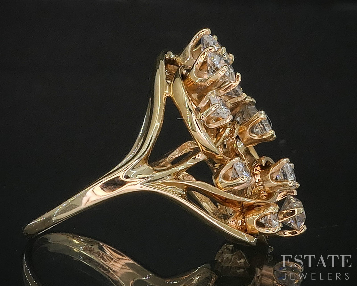 Vintage 14k Yellow Gold Natural 1.72ctw Diamond Freeform Cocktail Ring 8g i20067