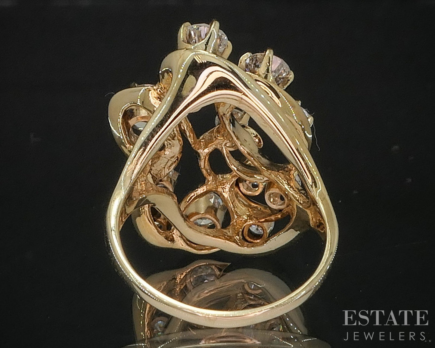 Vintage 14k Yellow Gold Natural 1.72ctw Diamond Freeform Cocktail Ring 8g i20067