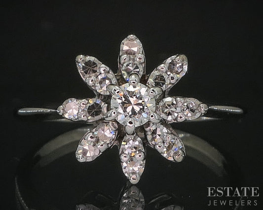 Vintage 14k White Gold Natural .36ctw Diamond Flower Cocktail Ring 2.6g i20083