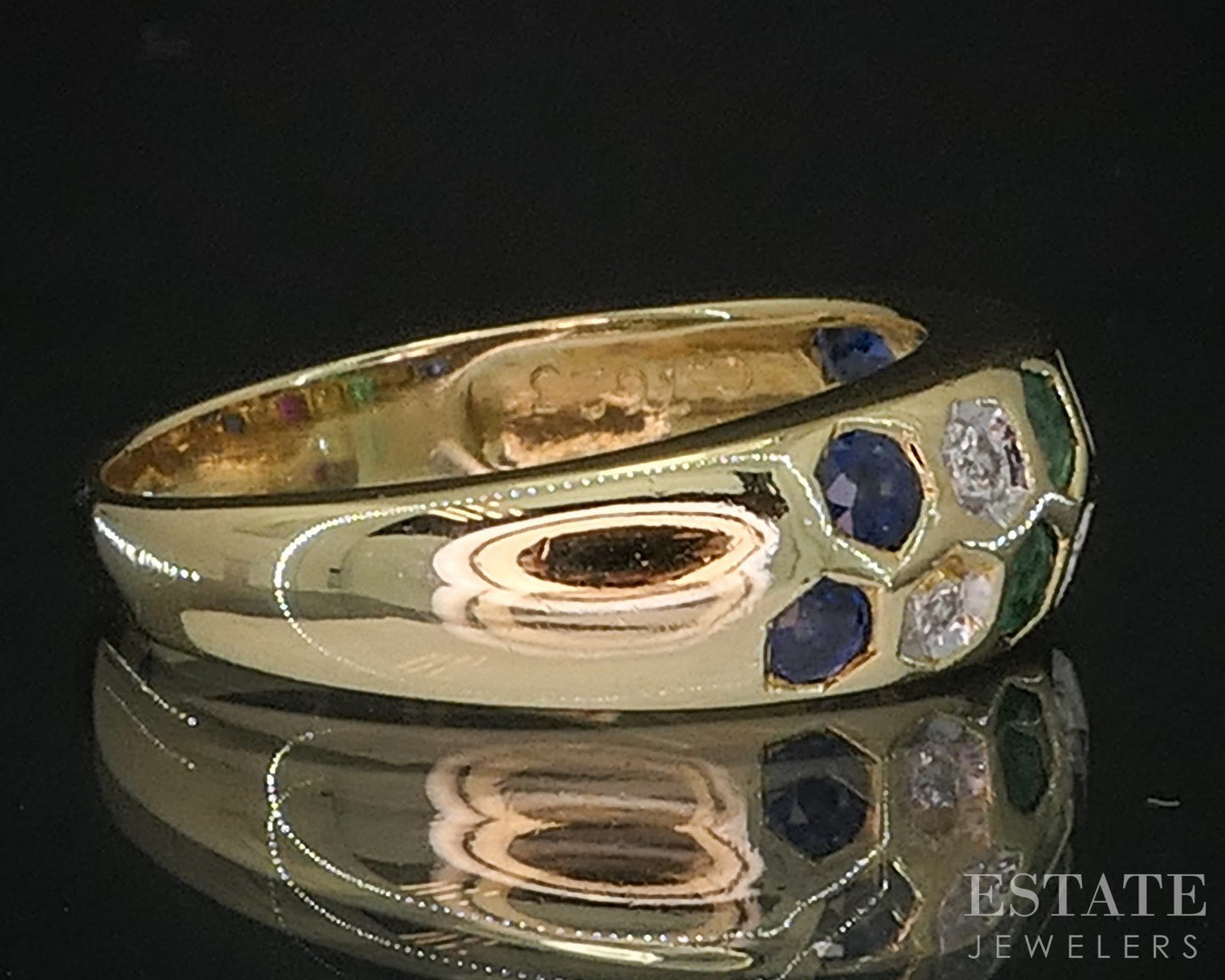 18k Yellow Gold Natural Multi Gem & Diamond Honeycomb Band Ring 5g i20085