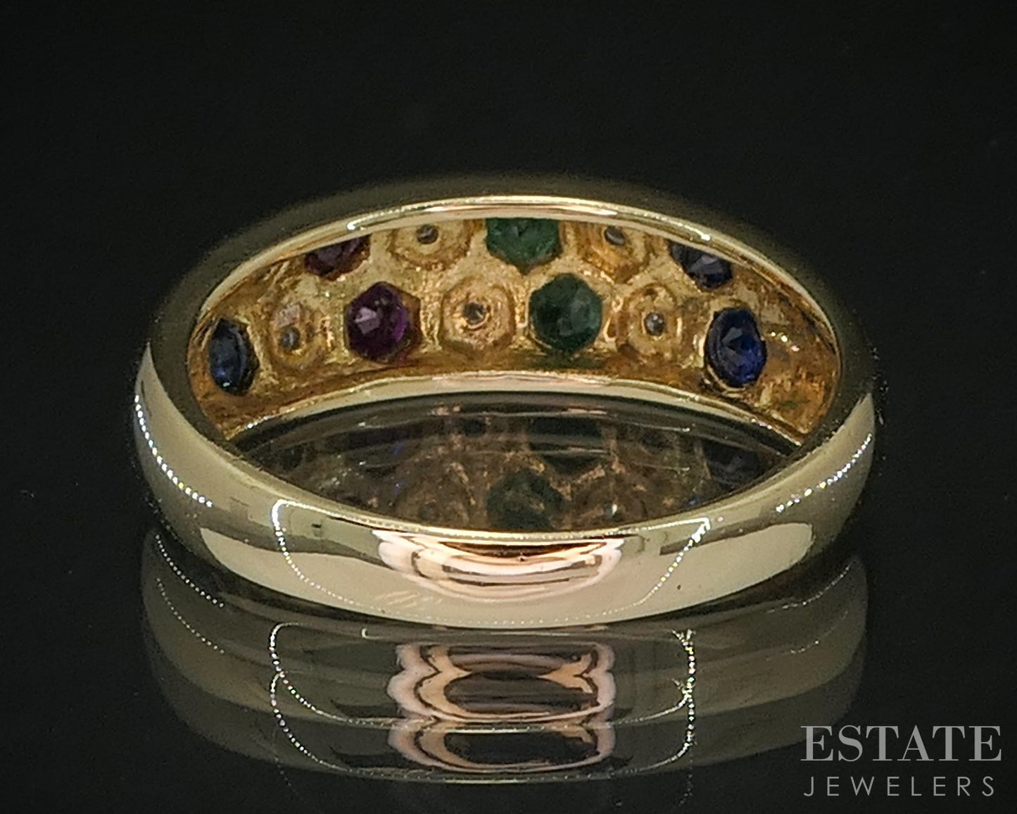 18k Yellow Gold Natural Multi Gem & Diamond Honeycomb Band Ring 5g i20085