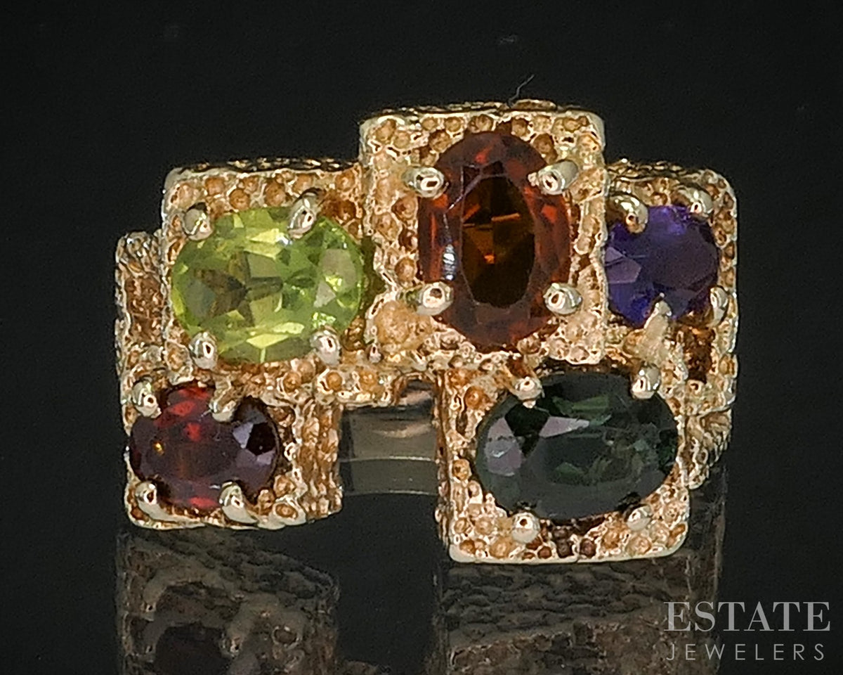 Retro 14k Yellow Gold Natural Multi Gem Ladies Band Ring 11.8g i20084
