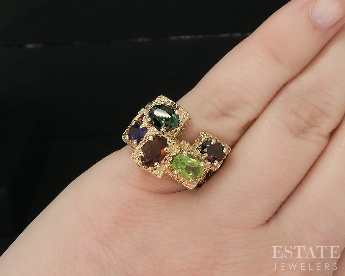 Retro 14k Yellow Gold Natural Multi Gem Ladies Band Ring 11.8g i20084