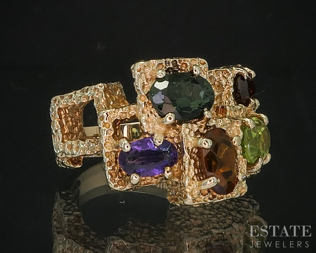 Retro 14k Yellow Gold Natural Multi Gem Ladies Band Ring 11.8g i20084