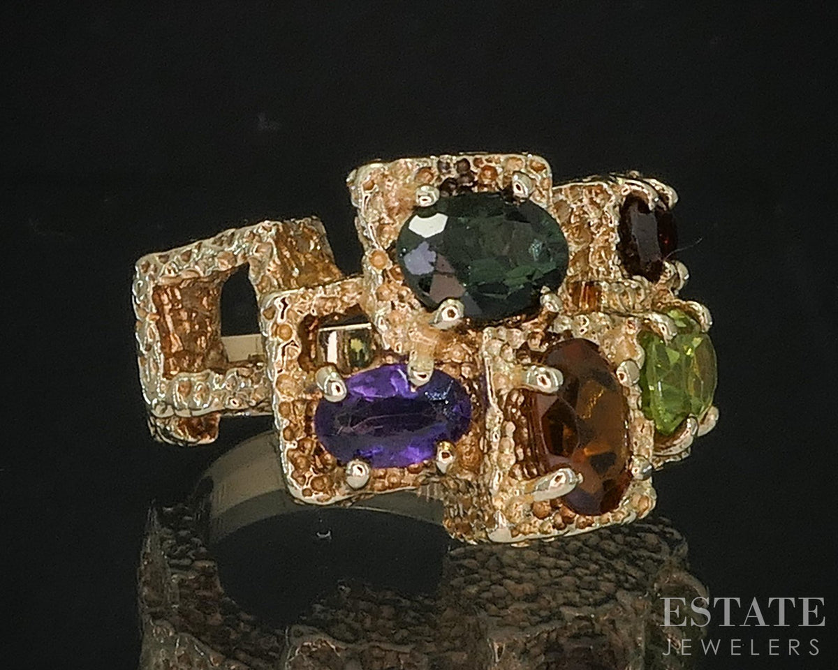 Retro 14k Yellow Gold Natural Multi Gem Ladies Band Ring 11.8g i20084