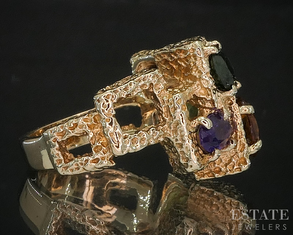 Retro 14k Yellow Gold Natural Multi Gem Ladies Band Ring 11.8g i20084