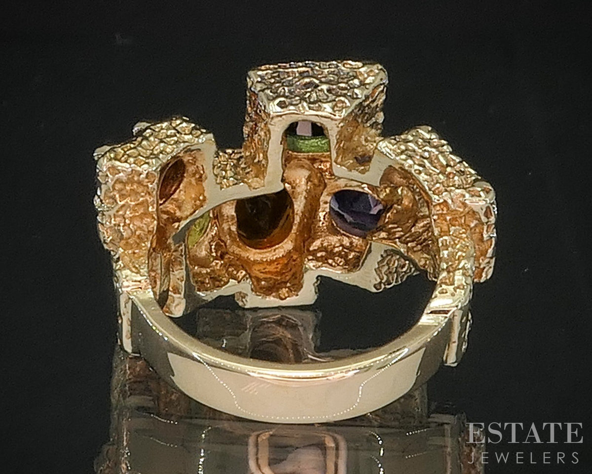 Retro 14k Yellow Gold Natural Multi Gem Ladies Band Ring 11.8g i20084