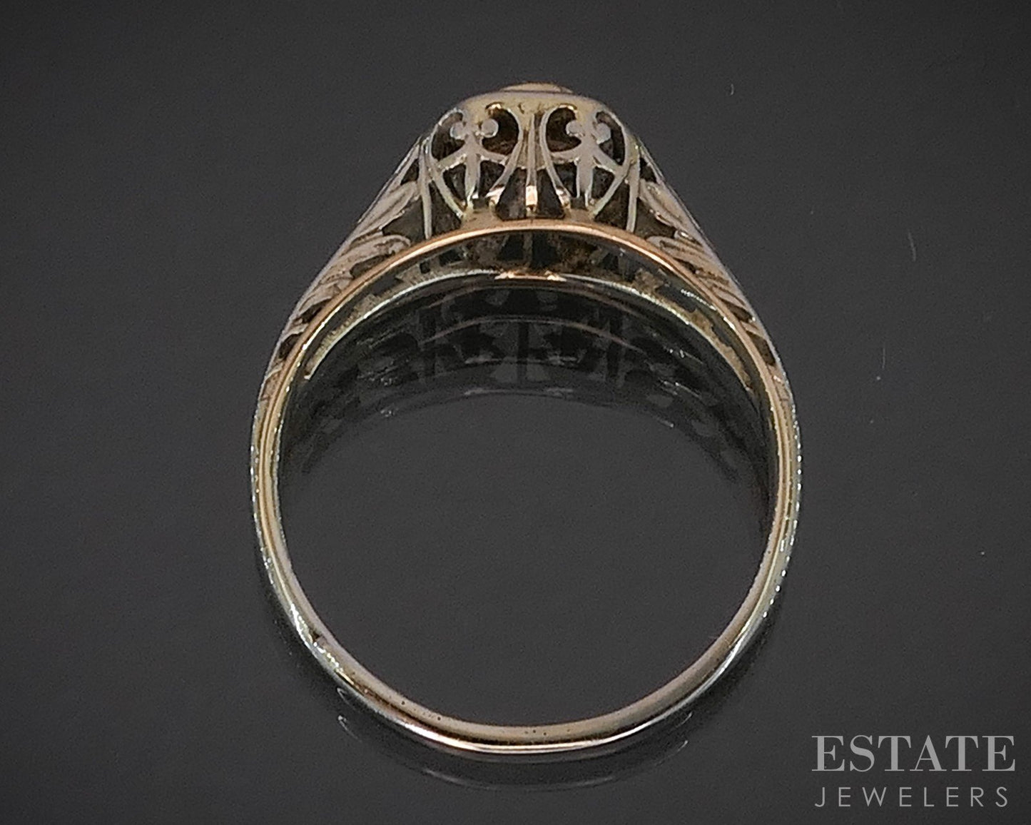 Antique 18k Two Tone Gold Natural .10ct Diamond Filigree Solitaire Ring i20082