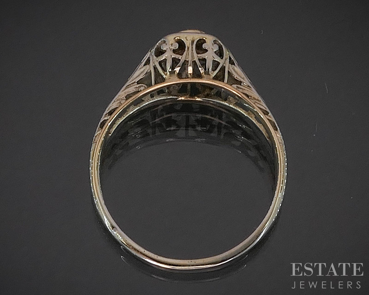 Antique 18k Two Tone Gold Natural .10ct Diamond Filigree Solitaire Ring i20082