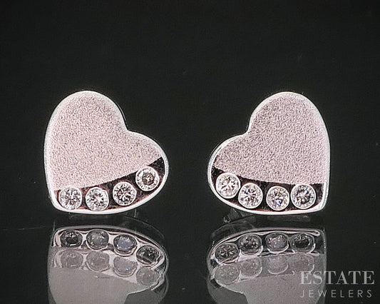 14k White Gold Natural .08ctw Diamond Heart Stud Earrings 1.6g i20105b