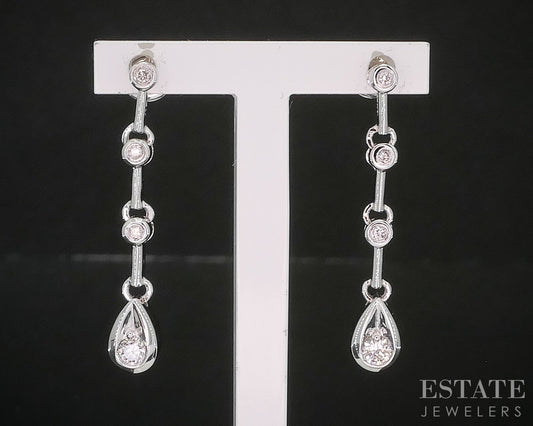 10k White Gold Natural .12ctw Diamond Teardrop Earrings 2.4g i20098b