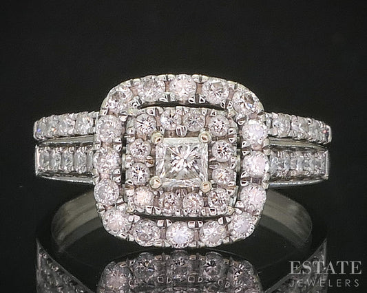 14k White Gold Princess Natural .40ctw Diamond Halo Wedding Set 3.6g i20100b