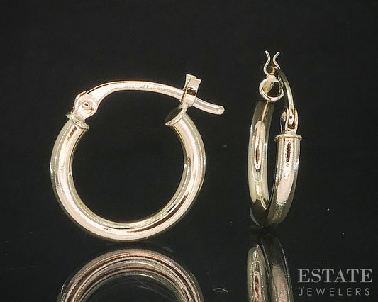 14k Yellow Gold 2mm Smooth Hoop Huggie Ladies Earrings 0.6g i20099b
