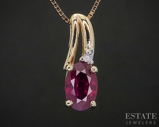14k Yellow Gold Natural Ruby & Diamond Ladies Necklace 1.6g 18"L i20096b