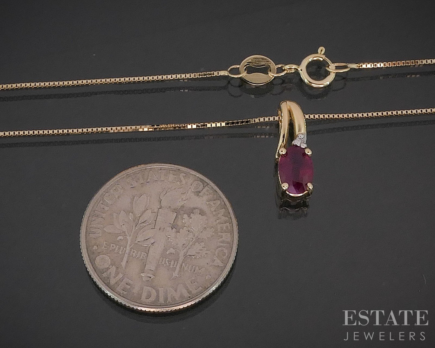 14k Yellow Gold Natural Ruby & Diamond Ladies Necklace 1.6g 18"L i20096b