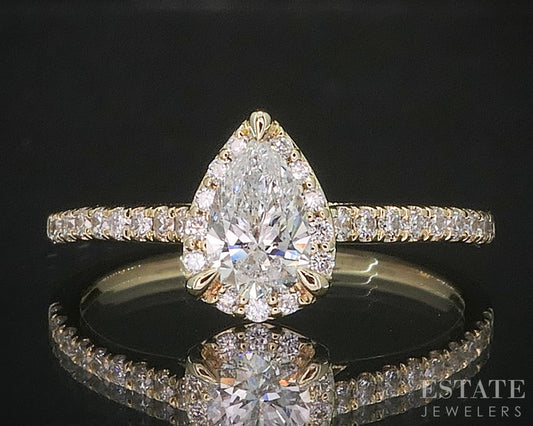 14k Yellow Gold Pear Lab Created .41ctw Diamond Engagement Ring 2.4g i20095b