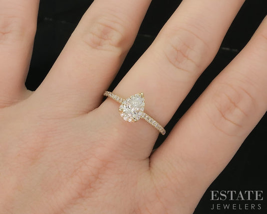 14k Yellow Gold Pear Lab Created .41ctw Diamond Engagement Ring 2.4g i20095b