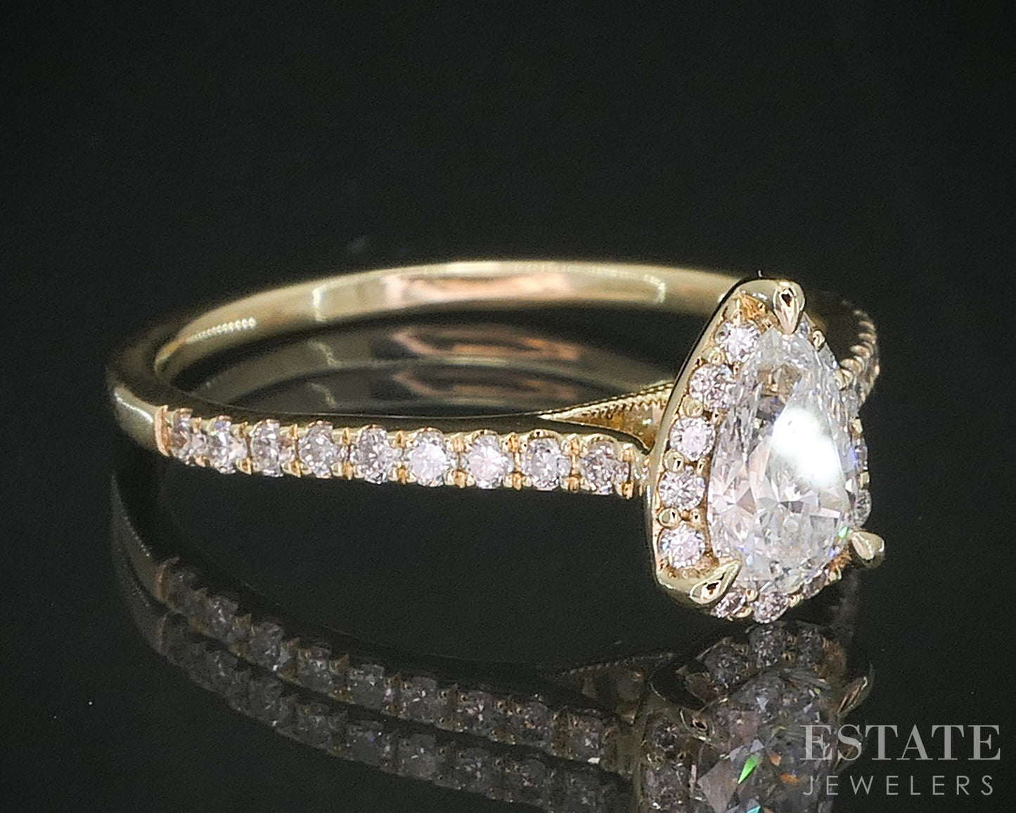 14k Yellow Gold Pear Lab Created .41ctw Diamond Engagement Ring 2.4g i20095b