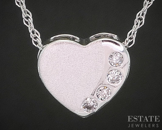14k White Gold Natural Diamond Heart Ladies Necklace 1.9g 18"L i20108b