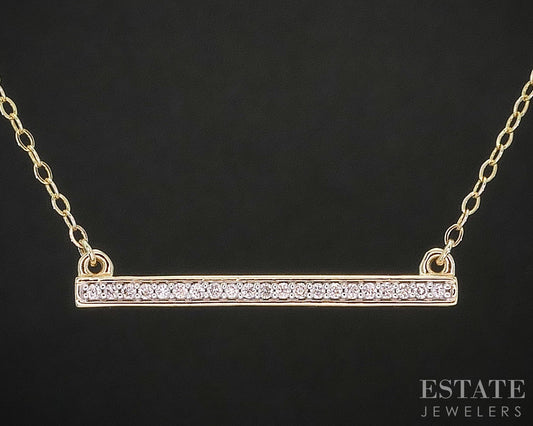 10k Yellow Gold Natural .11ctw Diamond Bar Ladies Necklace 1.9g 19"L i20109b